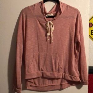 Peach and Gray Stripped 3/4 sleeve Light Hoodie